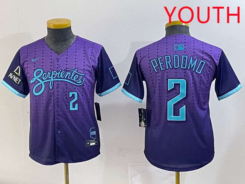 Youth 2025 Arizona Diamondback #2 Perdomo Purple Joint Name Nike MLB Jersey style 6